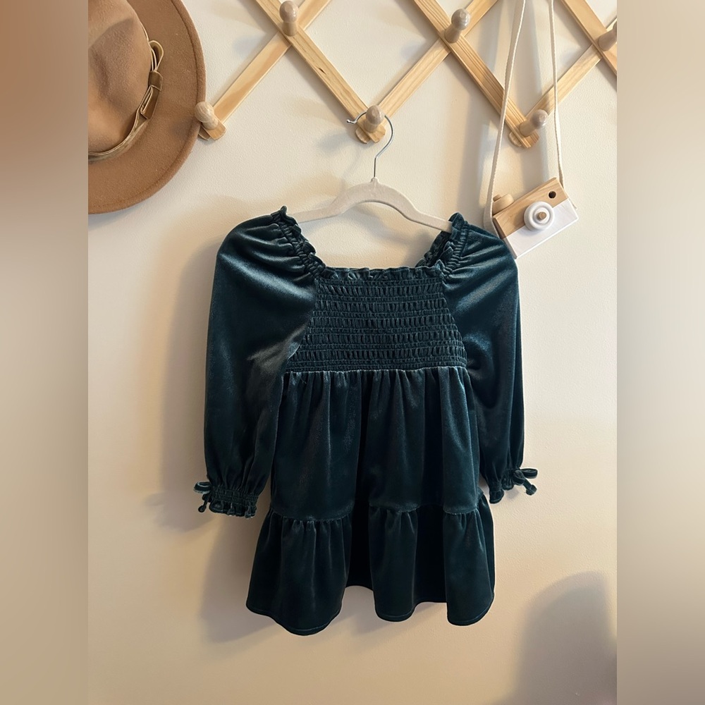 18-24 months old navy green velour dress- like new condition worn once.